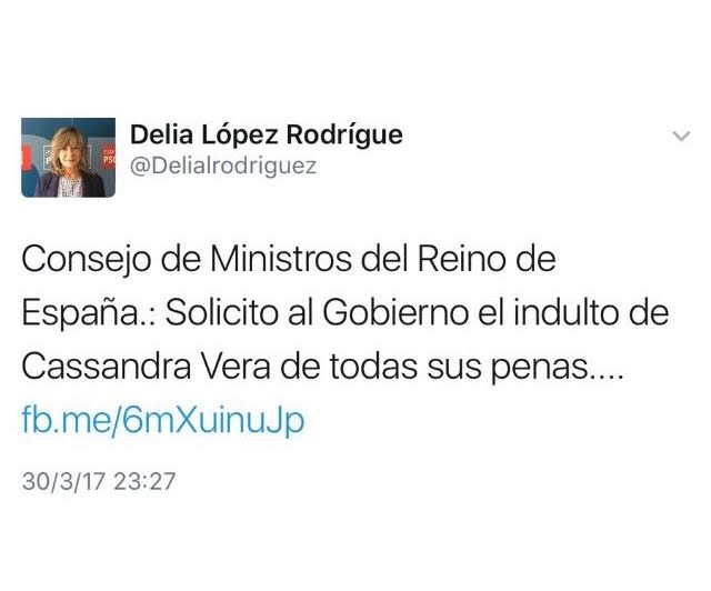 La edil socialista Delia López pide el indulto para la tuitera Cassandra Vera